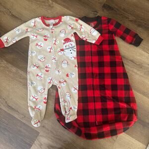 Bundle of Fleece Pajamas/Sleepers: Snowman and Plaid (2)